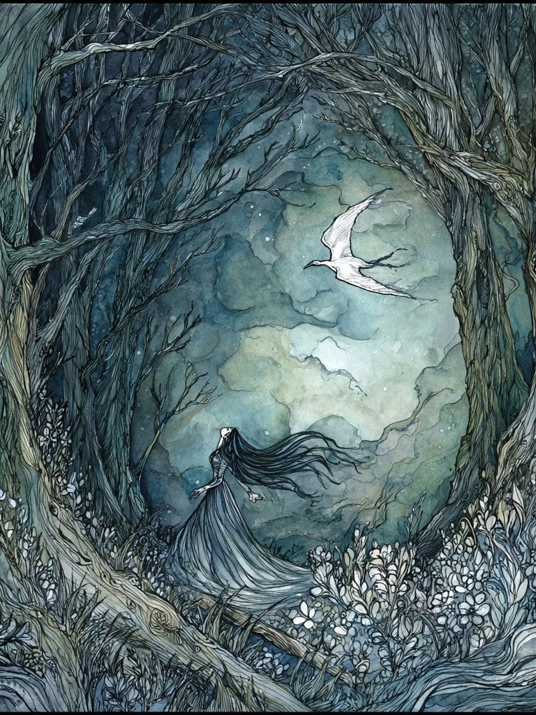 Moonlit Forest Spirit Illustration Poster. poster — illustration art