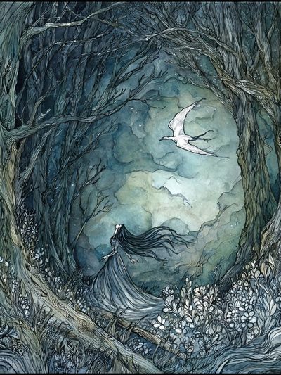 Moonlit Forest Spirit Illustration Poster.