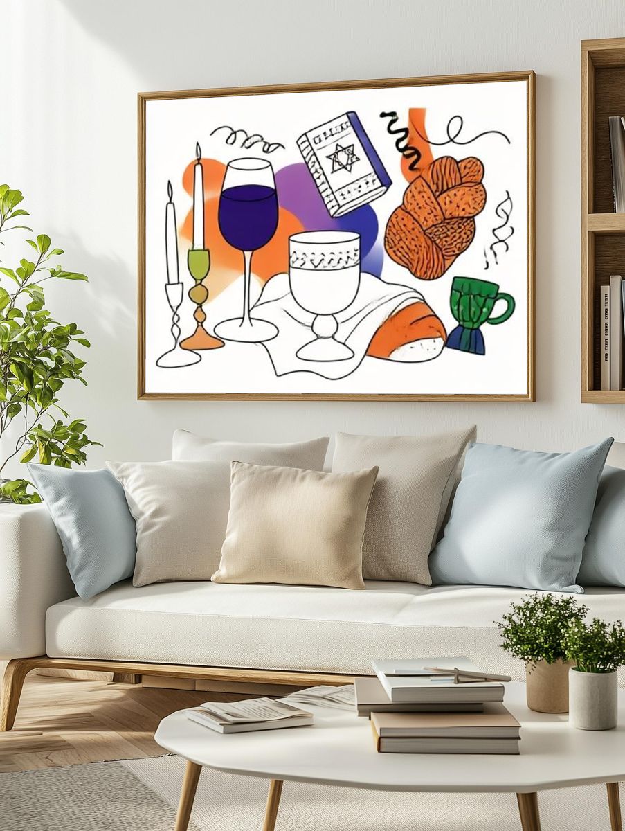 Shabbat Table Illustration Poster. — room view 2