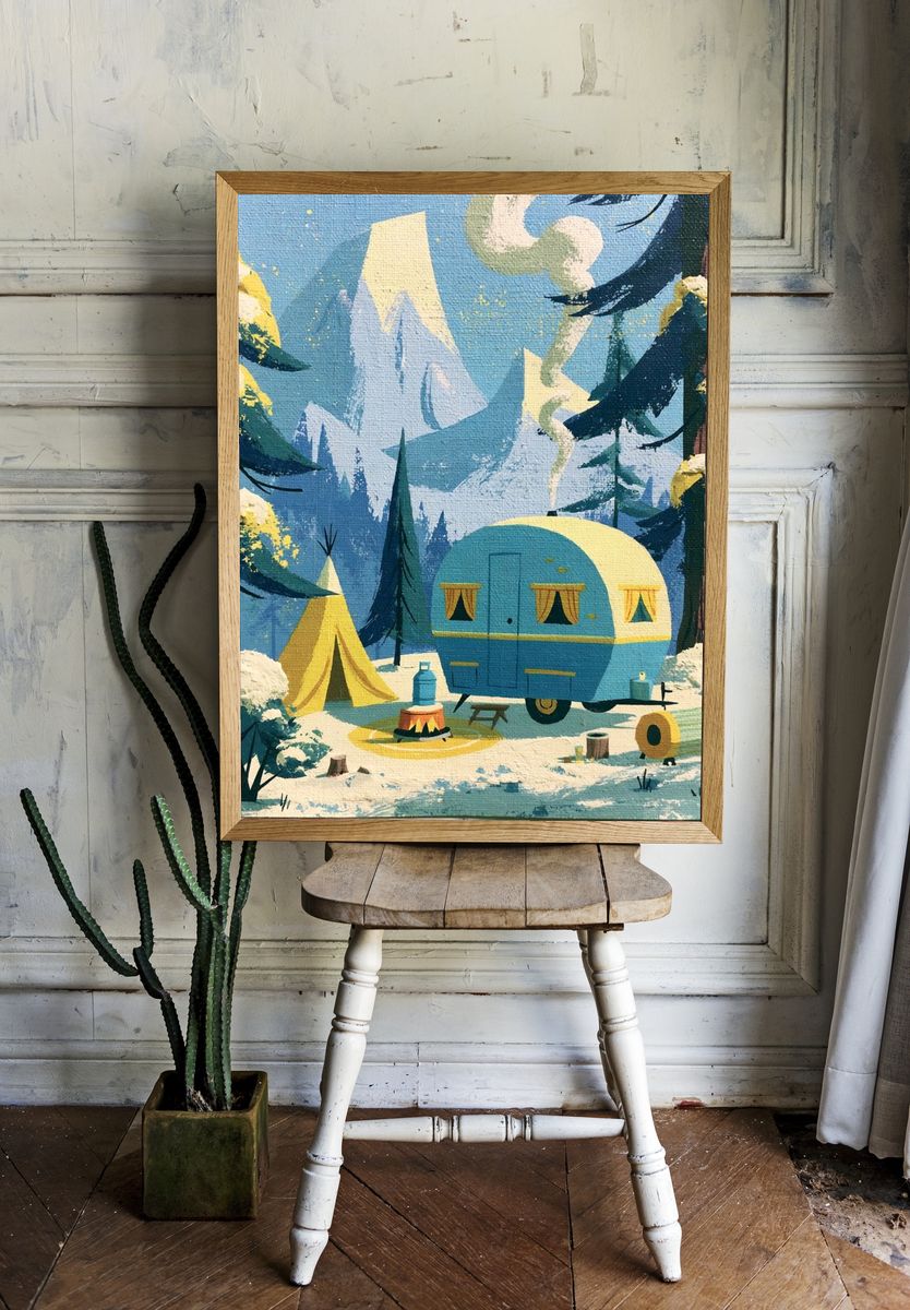Snowy Mountain Camp Illustration Poster. room preview