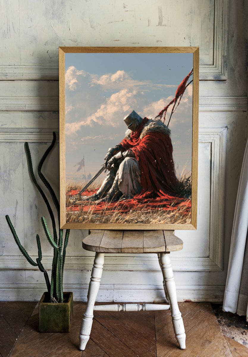 Armored Knight in Red Cloak Print. — room view 1