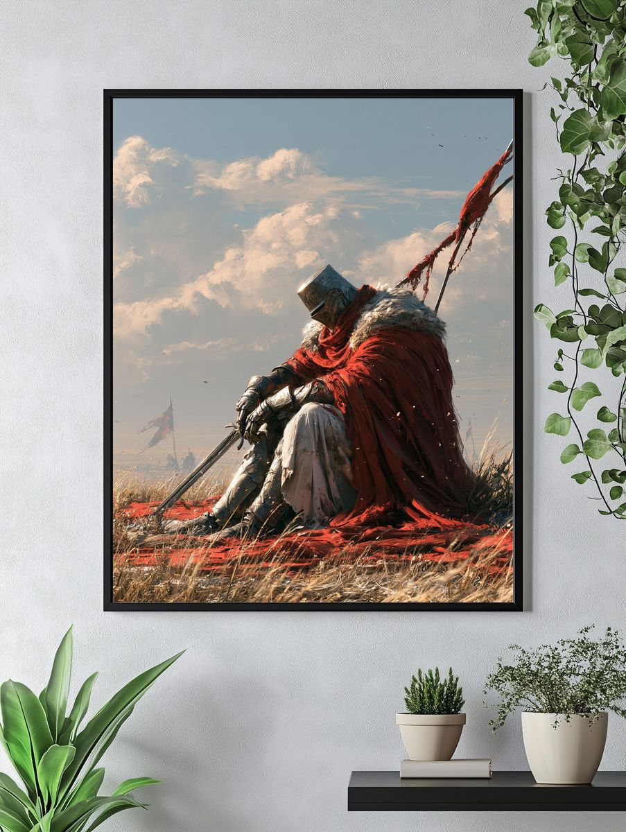 Armored Knight in Red Cloak Print. — room view 4