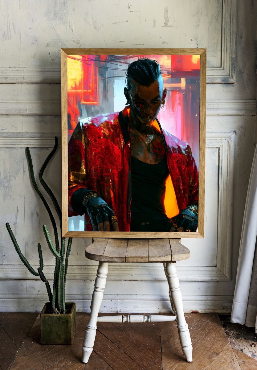 Cyberpunk Portrait Digital Art Poster. room preview