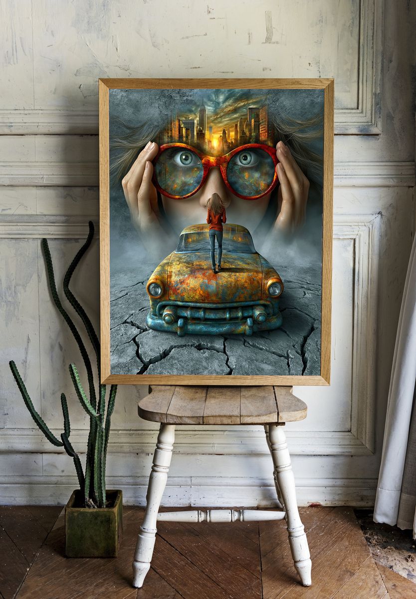 Surreal City Vision Illustration Poster. room preview