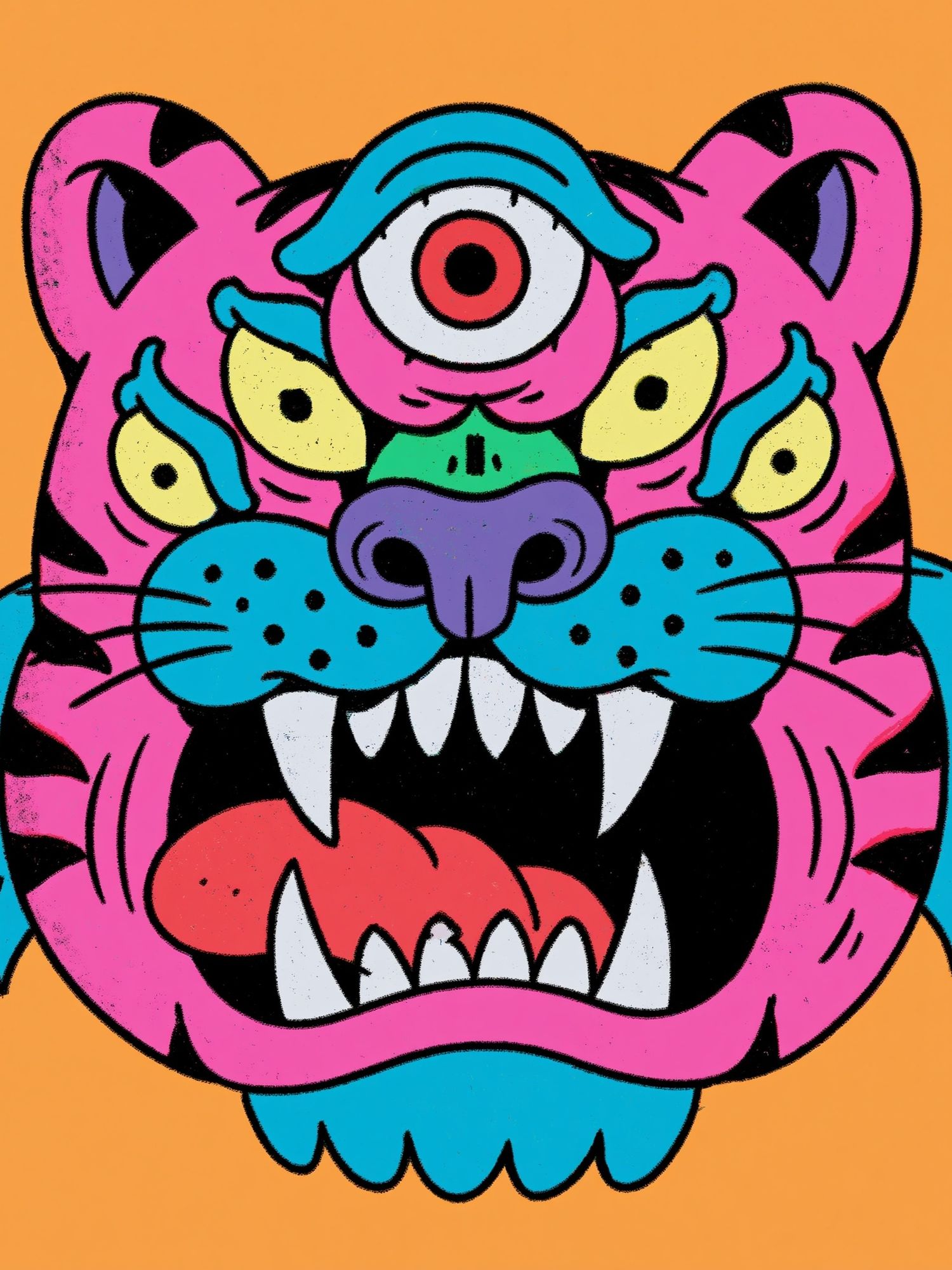 Neon Tiger Head Illustration Poster. poster detail