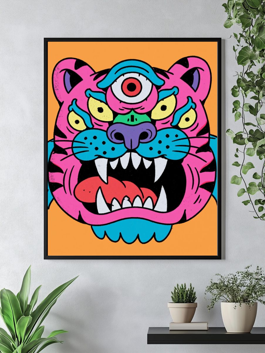 Neon Tiger Head Illustration Poster. — room view 4