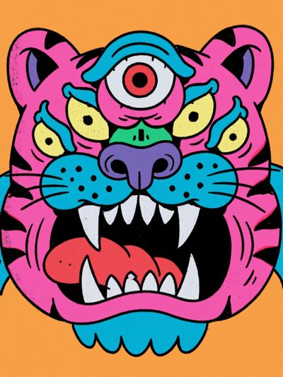 Neon Tiger Head Illustration Poster.