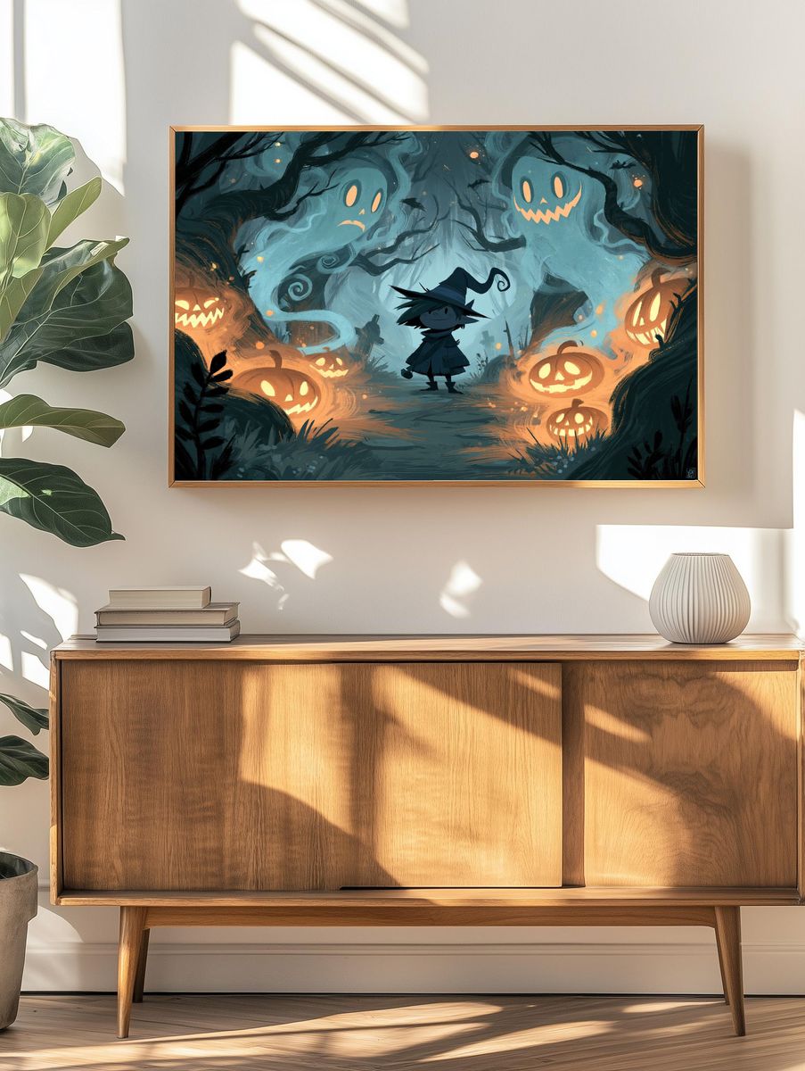 Spooky Pumpkin Forest Illustration Poster. — room view 3