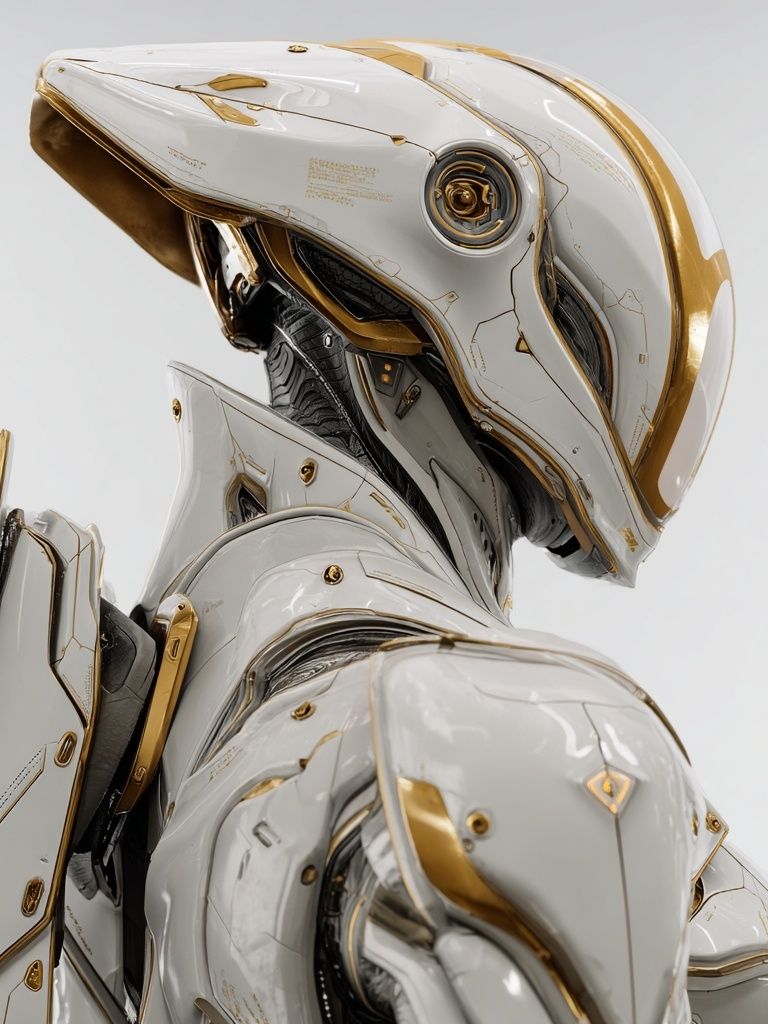 Futuristic White Mecha Illustration Poster. poster detail