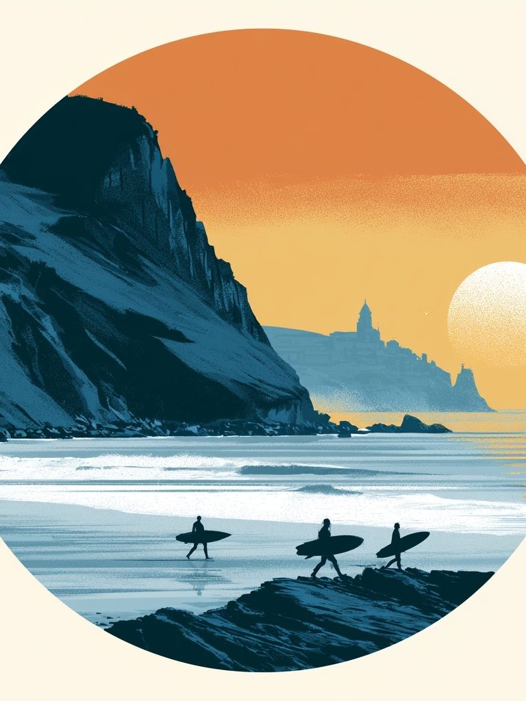 Sunset Surf Coast Illustration Poster. poster detail