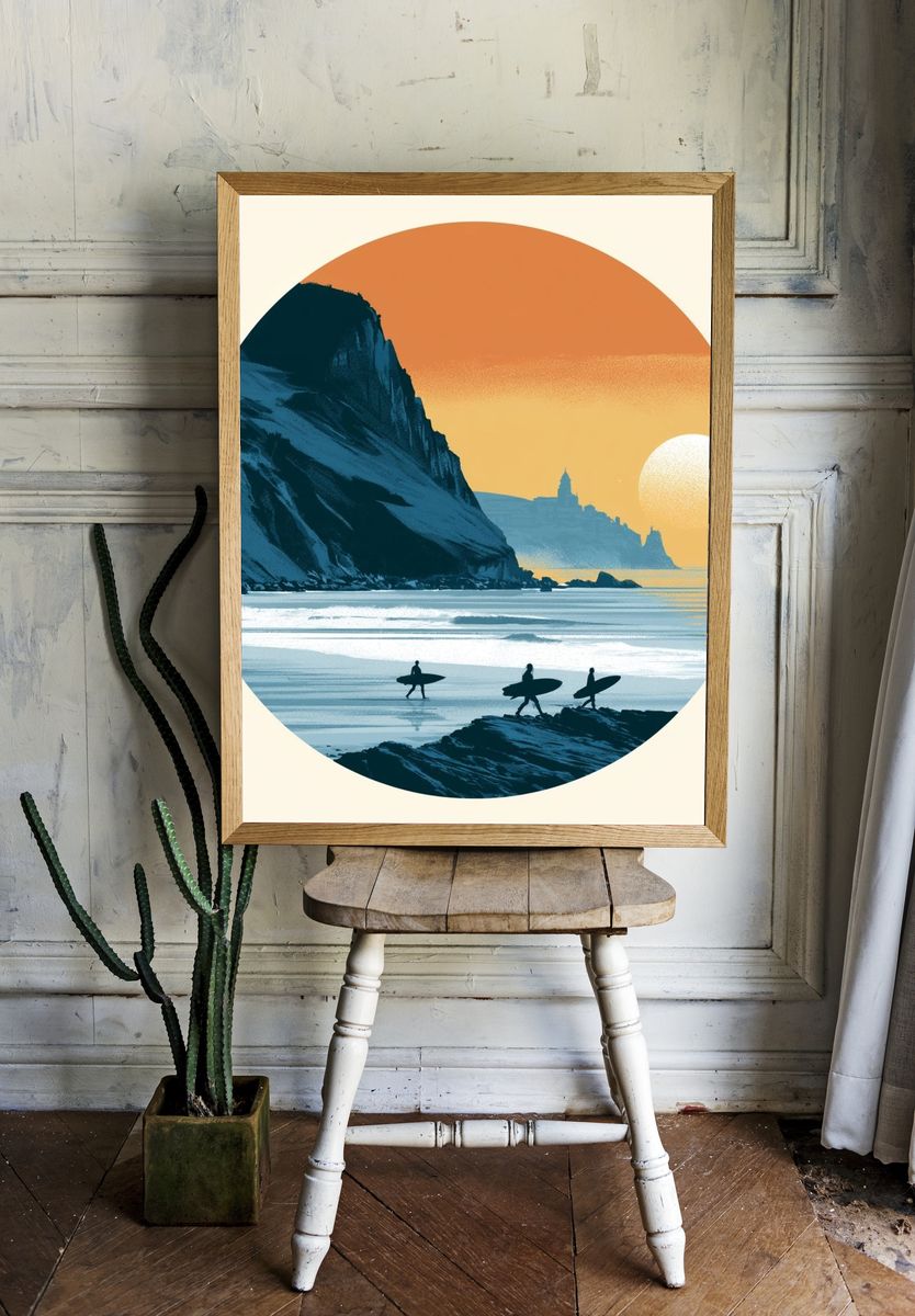 Sunset Surf Coast Illustration Poster. room preview