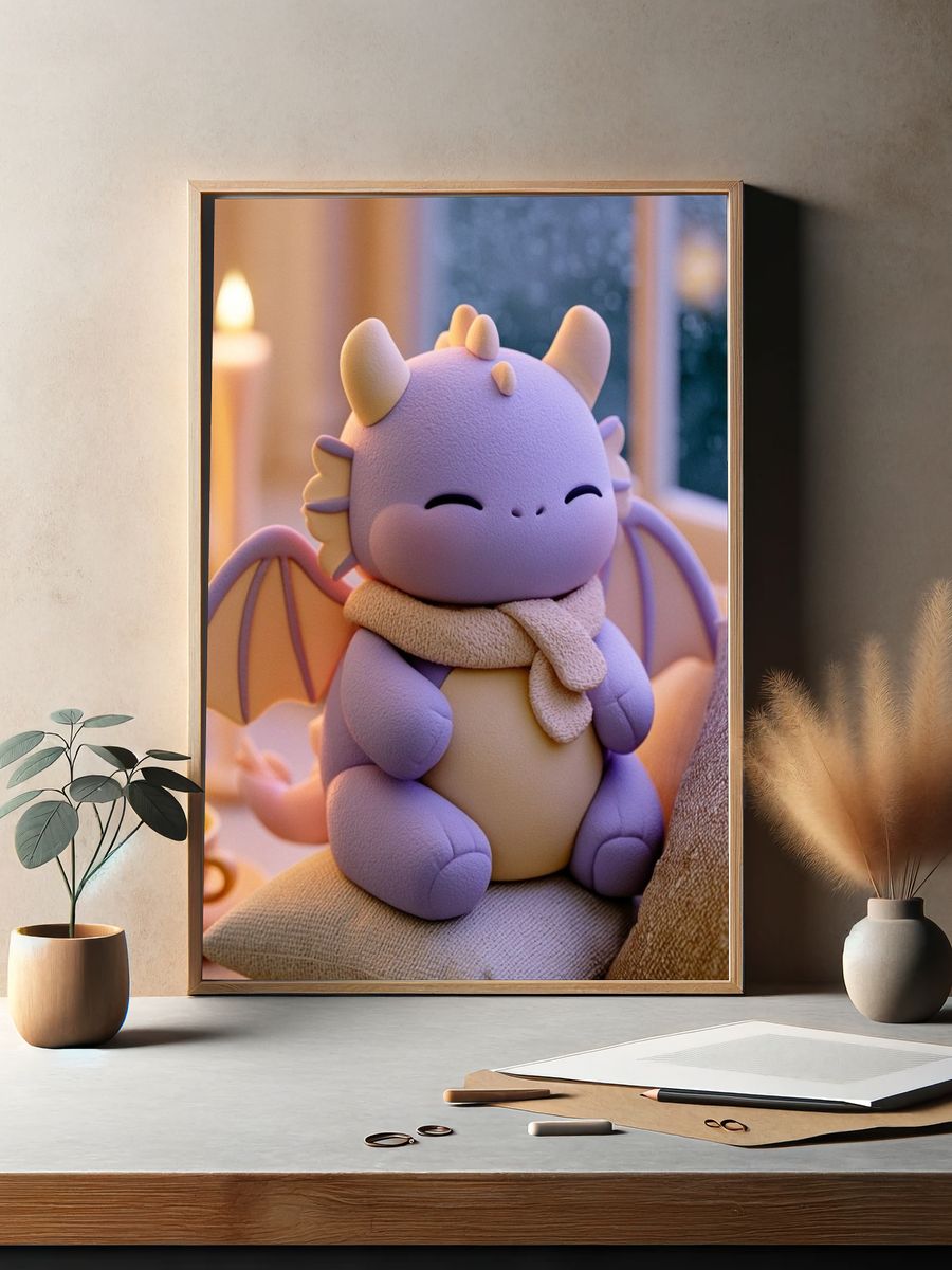 Cute Baby Dragon Illustration Poster. — room view 2