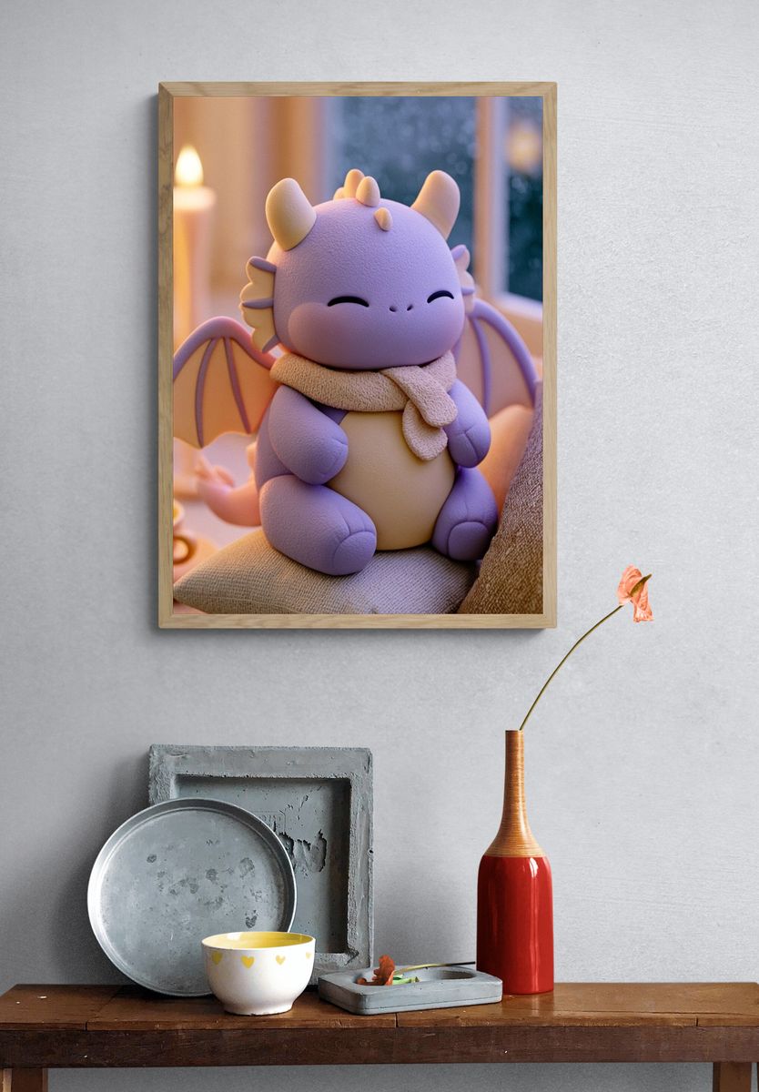 Cute Baby Dragon Illustration Poster. — room view 3