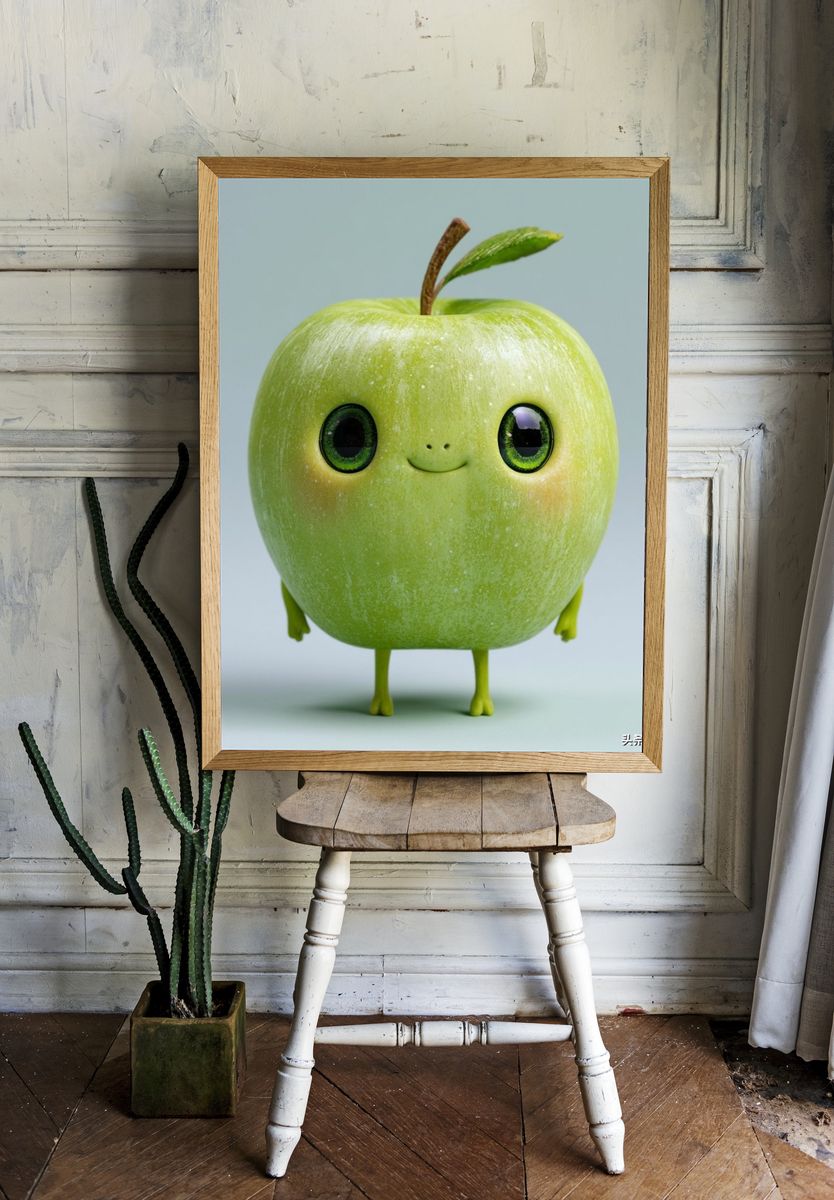 Cute Apple Character Illustration Poster. room preview