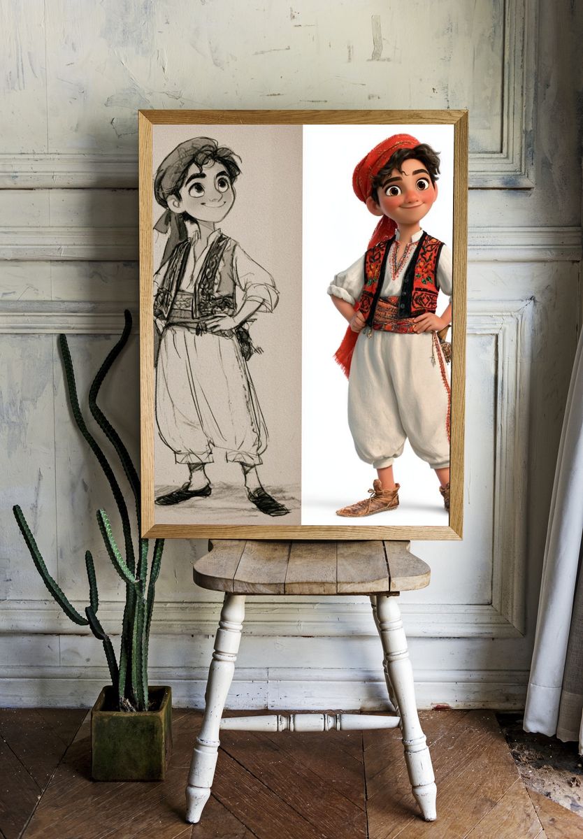 Folk Boy Character Illustration Poster. — room view 1
