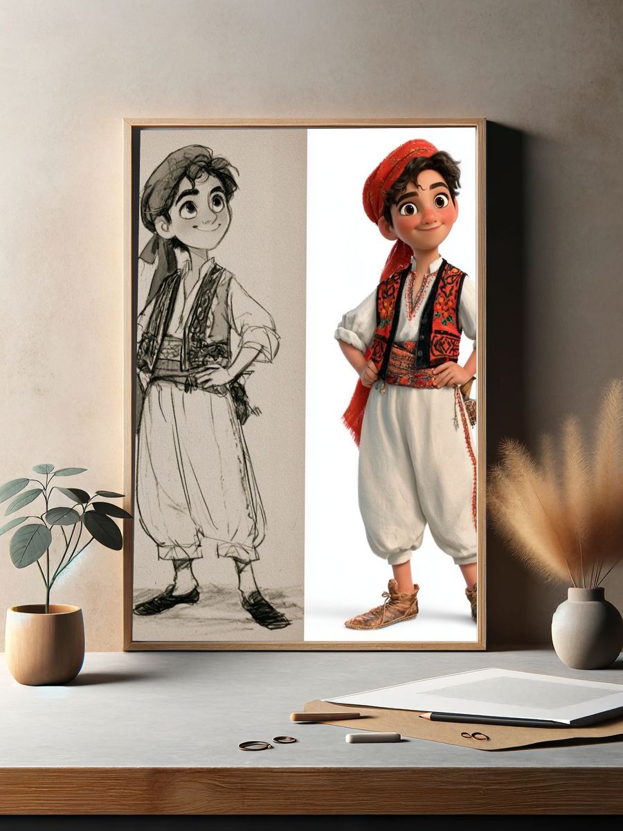 Folk Boy Character Illustration Poster. — room view 2