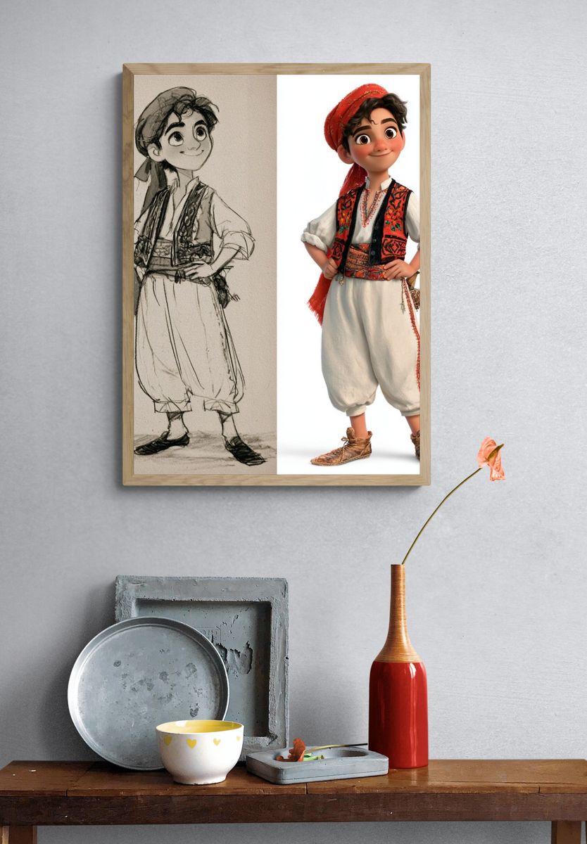 Folk Boy Character Illustration Poster. — room view 3