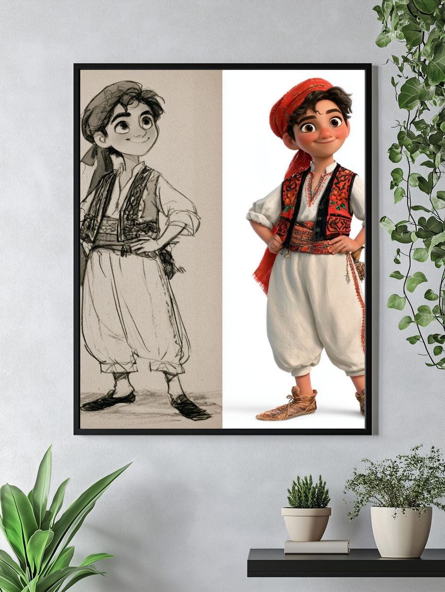 Folk Boy Character Illustration Poster. — room view 4
