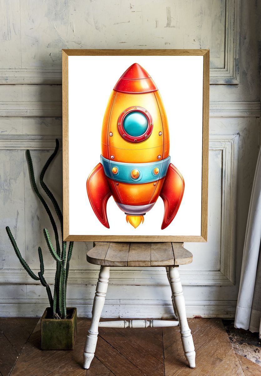 Retro Rocket Ship Illustration Poster. — room view 1