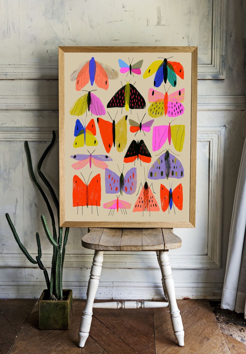 Colorful Butterflies Illustration Poster. — room view 1