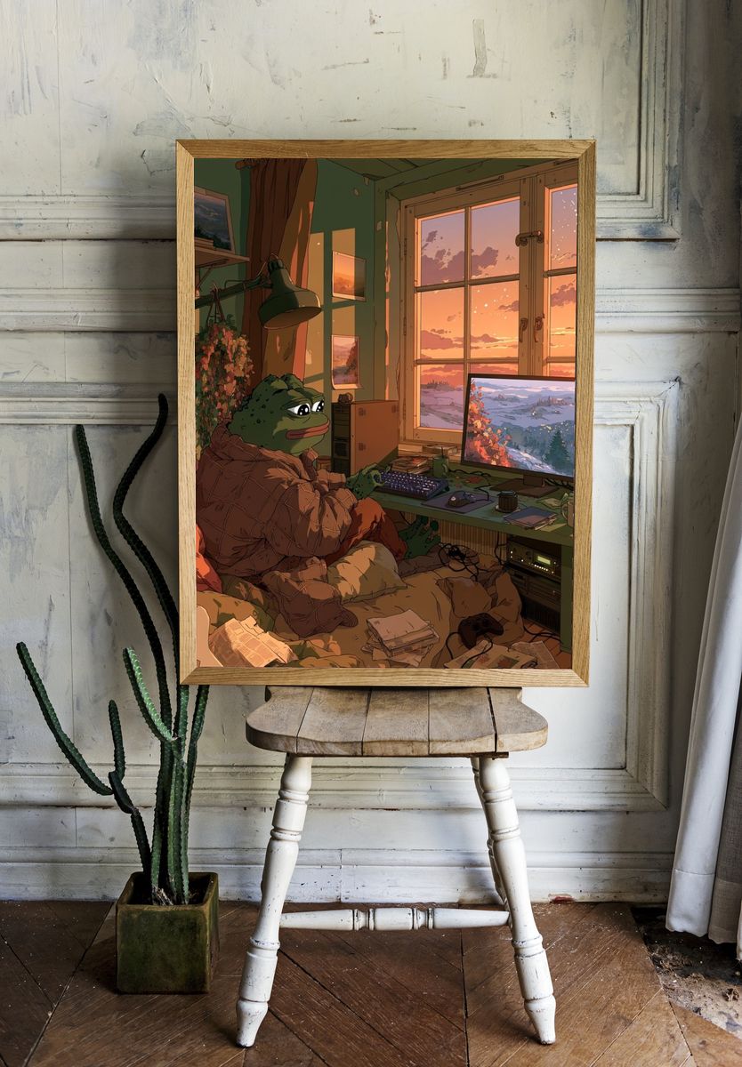 Cozy Frog Gamer Room Illustration Poster. — room view 1