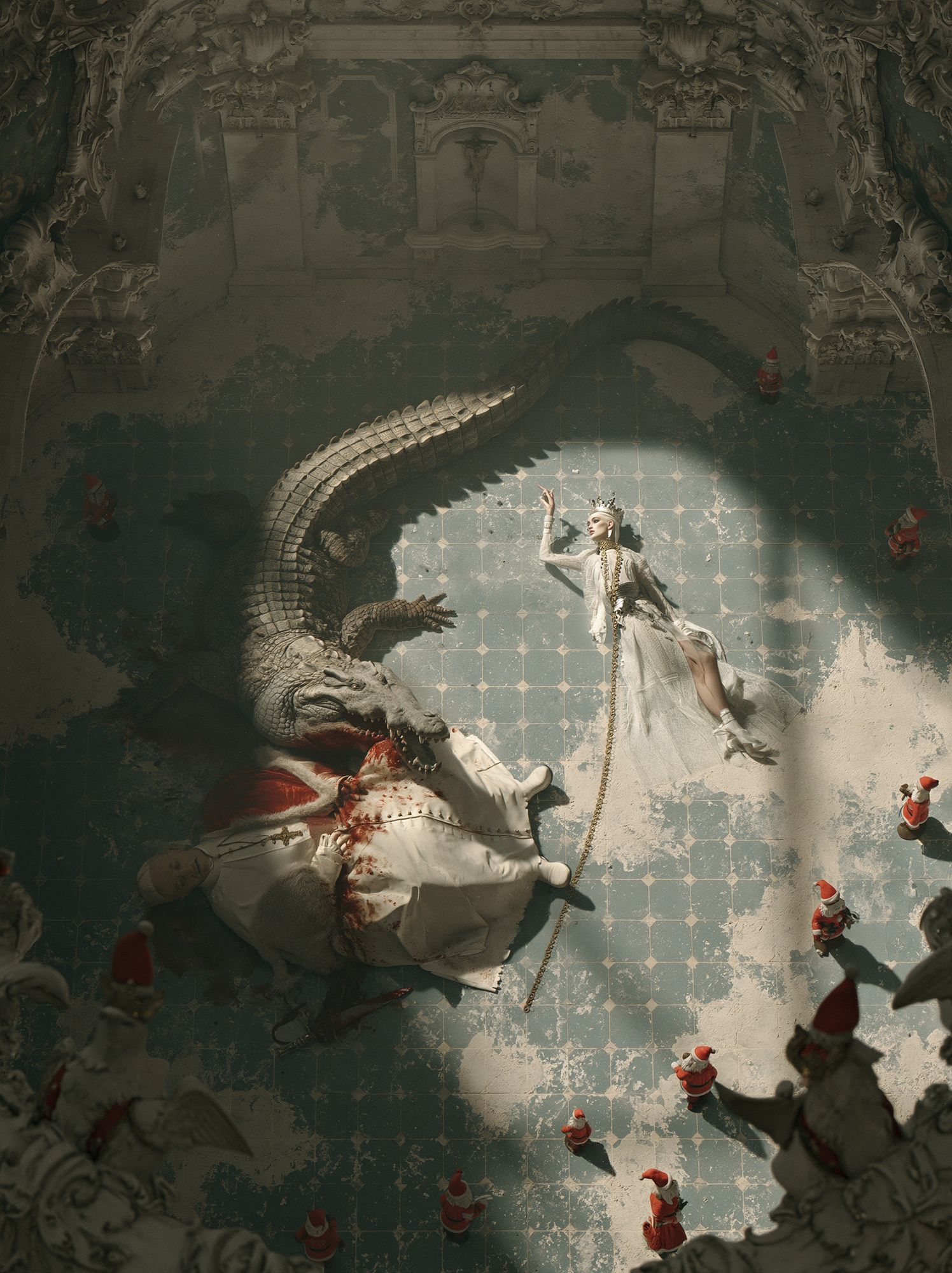 Surreal Dragon Court Illustration Print. poster — illustration art