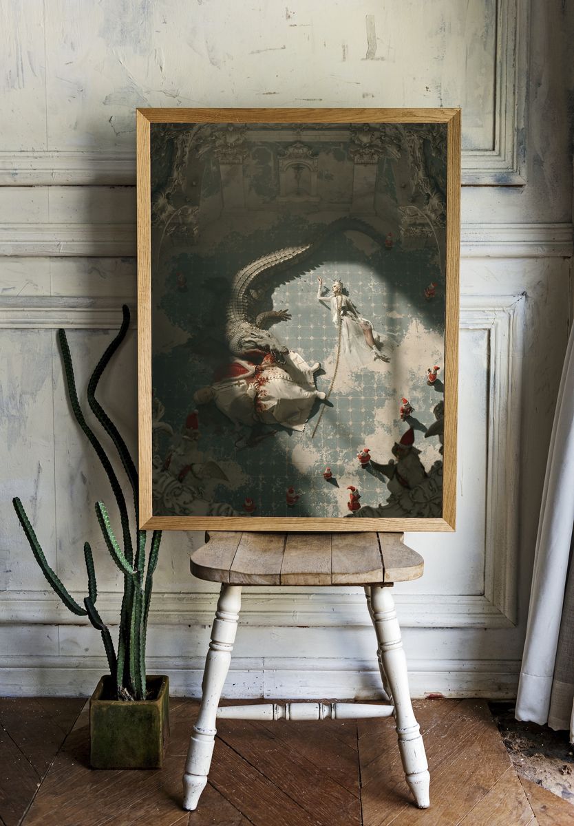 Surreal Dragon Court Illustration Print. — room view 1