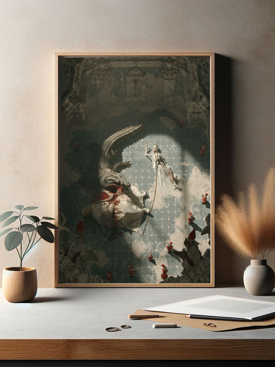 Surreal Dragon Court Illustration Print. — room view 2