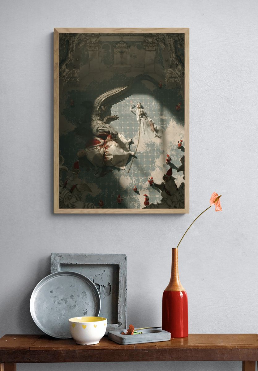Surreal Dragon Court Illustration Print. — room view 3