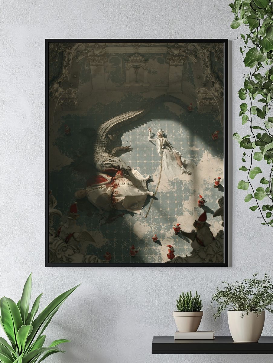 Surreal Dragon Court Illustration Print. — room view 4