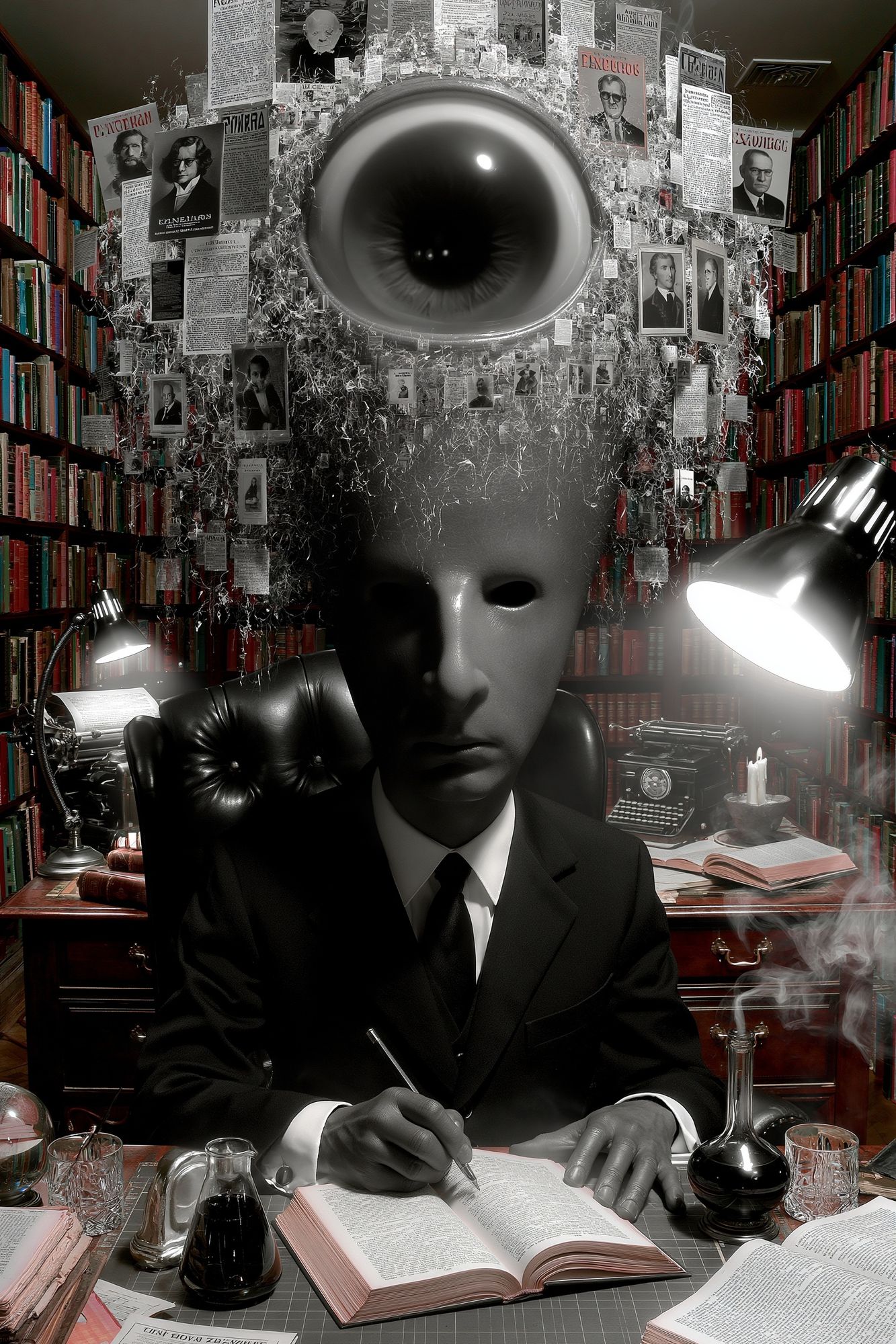 Surreal Library Eye Portrait Poster. poster detail