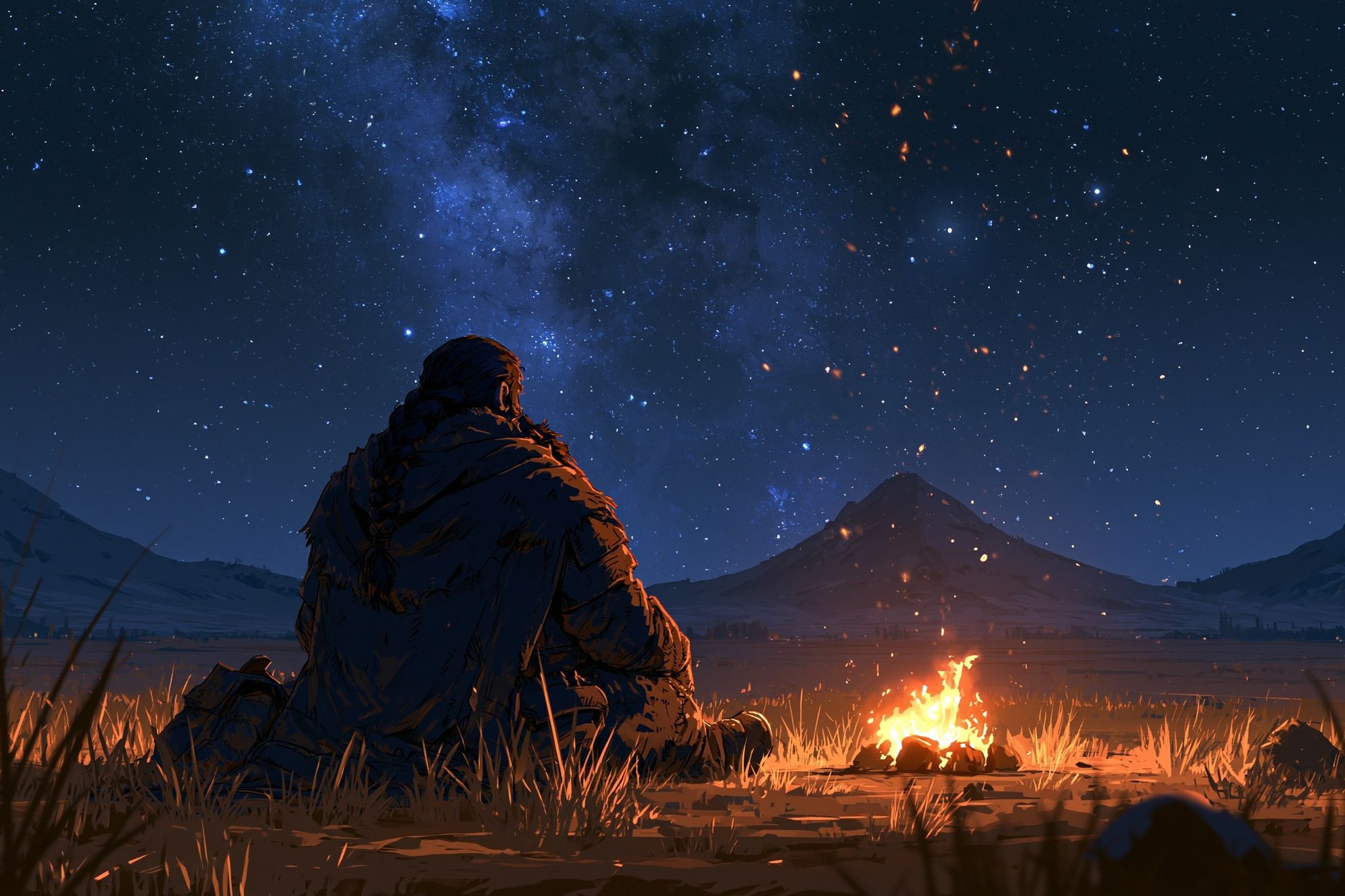 Starlit Campfire Nightscape Poster. poster detail