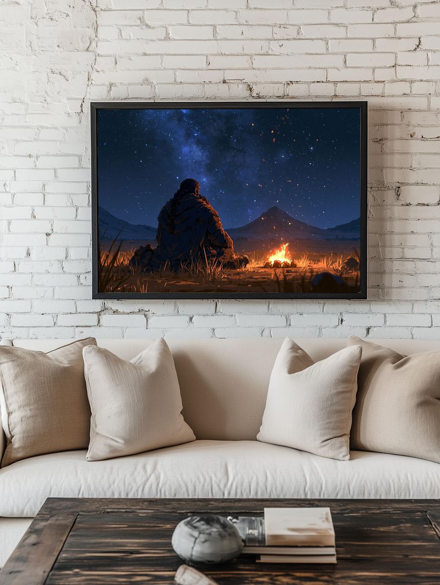 Starlit Campfire Nightscape Poster. room preview