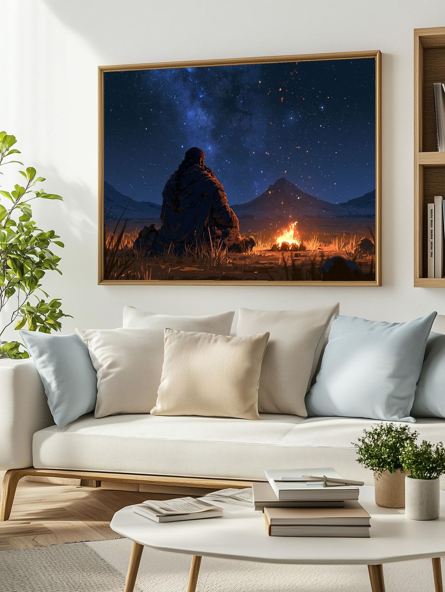 Starlit Campfire Nightscape Poster. — room view 2