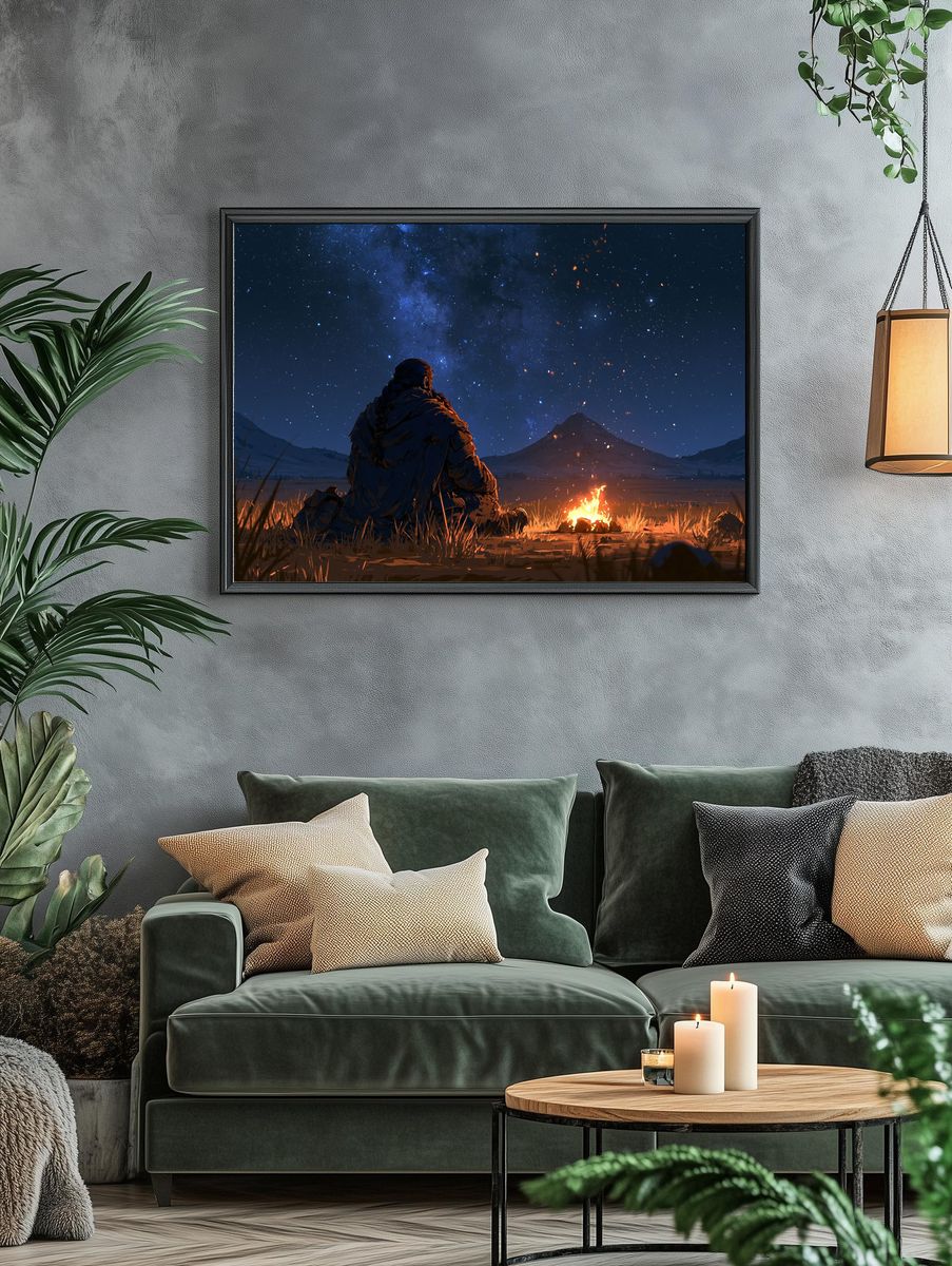 Starlit Campfire Nightscape Poster. — room view 4
