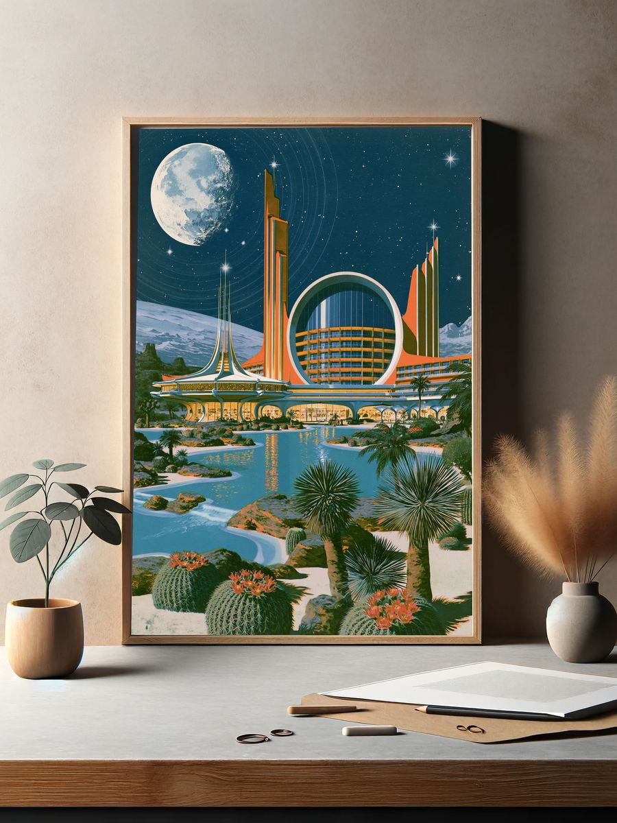 Retro Futuristic Lunar Resort Print. — room view 2