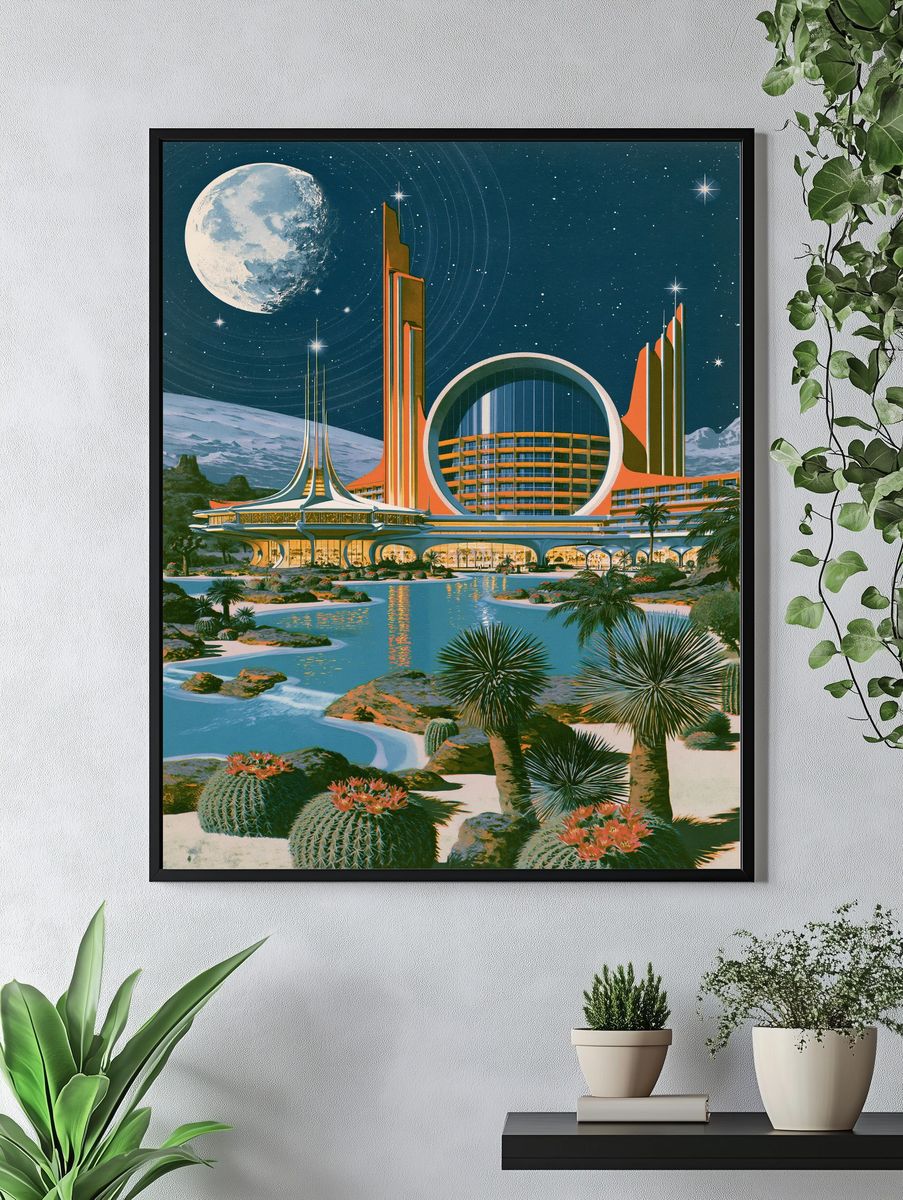 Retro Futuristic Lunar Resort Print. — room view 4