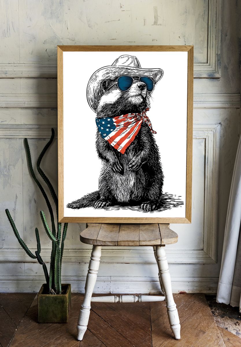 Cowboy Raccoon Illustration Poster. room preview