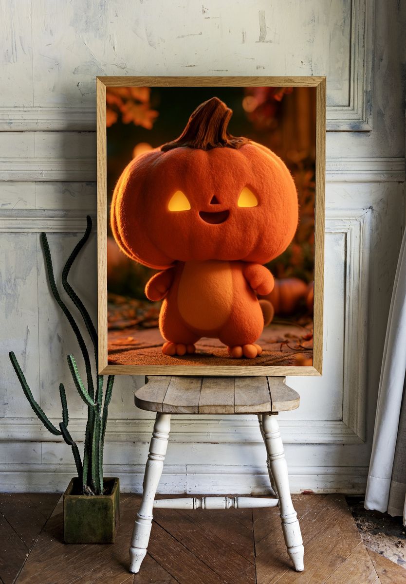 Cute Pumpkin Character Illustration Poster. — room view 1