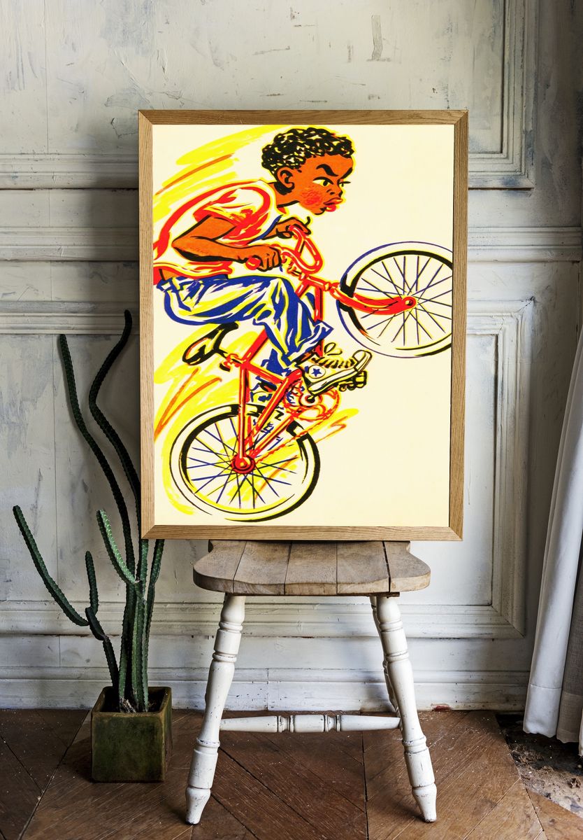 Boy on Bicycle Illustration Poster. room preview