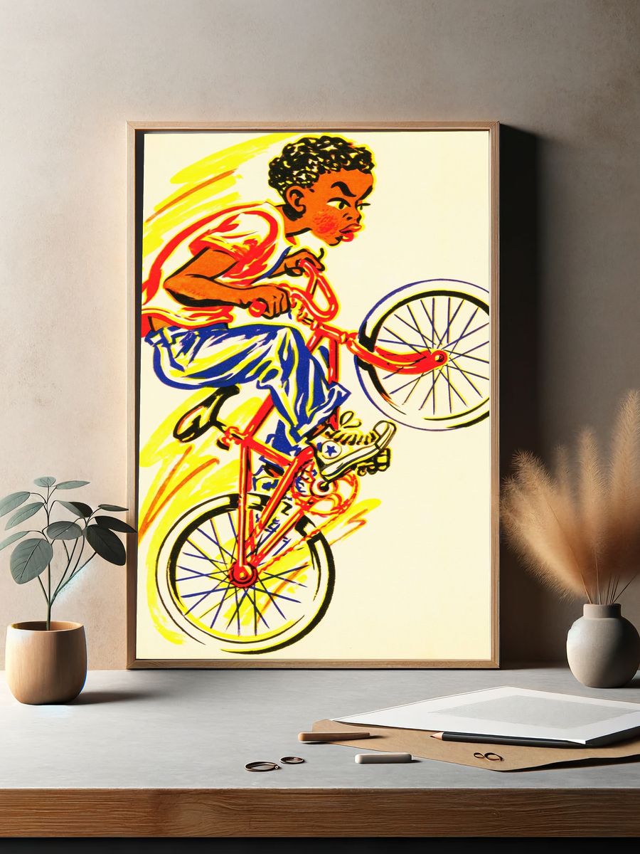 Boy on Bicycle Illustration Poster. — room view 2