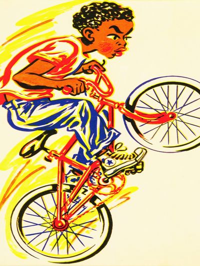 Boy on Bicycle Illustration Poster.