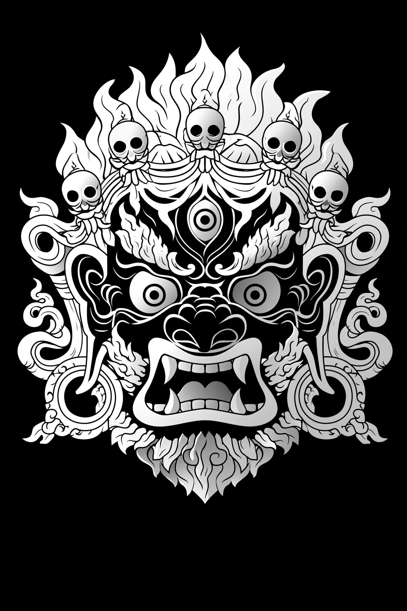 Demon Mask Line Art Poster. poster — illustration art