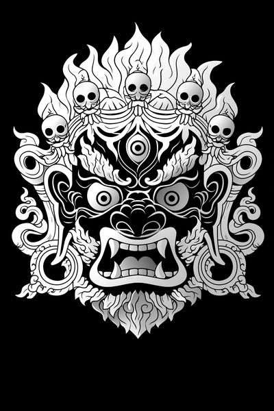 Demon Mask Line Art Poster.