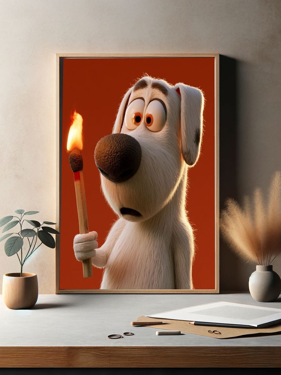 Surprised Cartoon Dog Illustration Poster. — room view 2