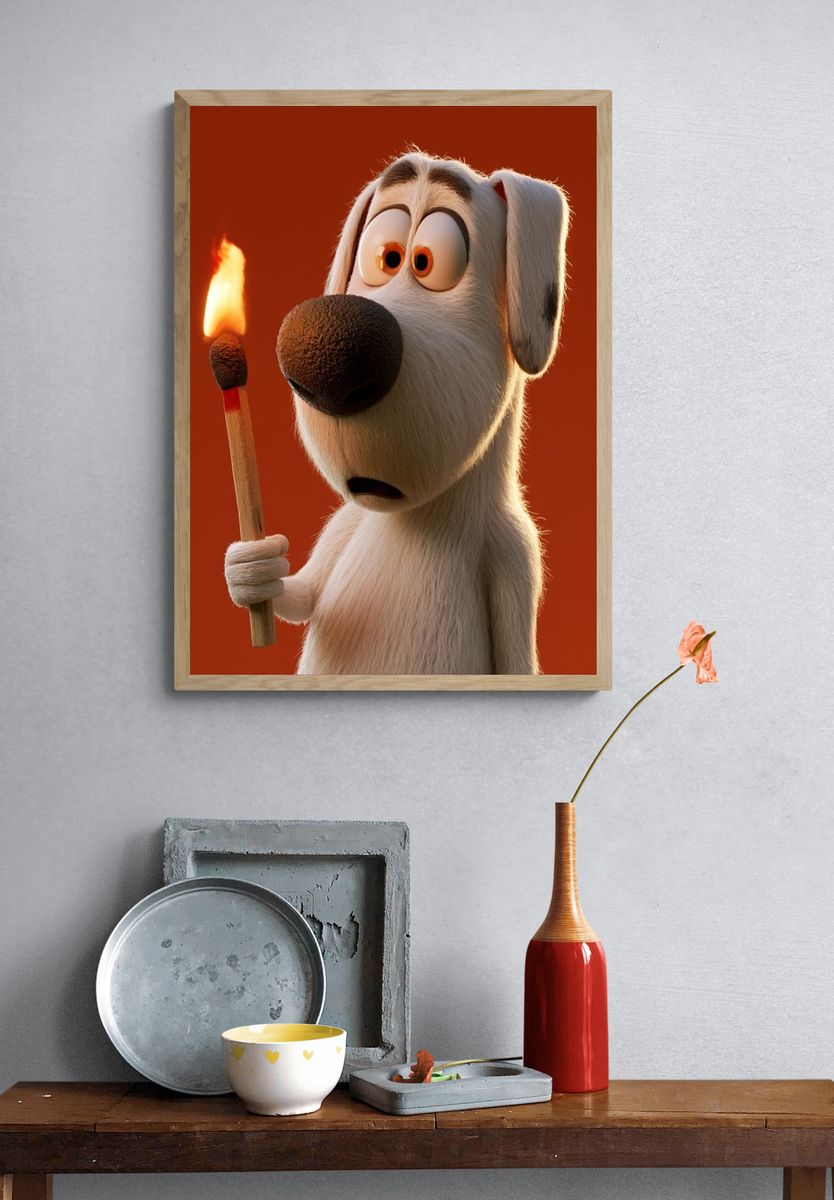 Surprised Cartoon Dog Illustration Poster. — room view 3