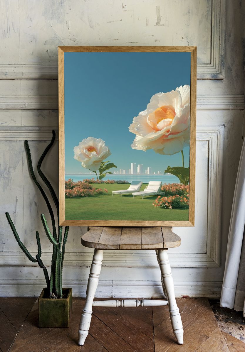 Dreamy Floral Seascape Poster. — room view 1