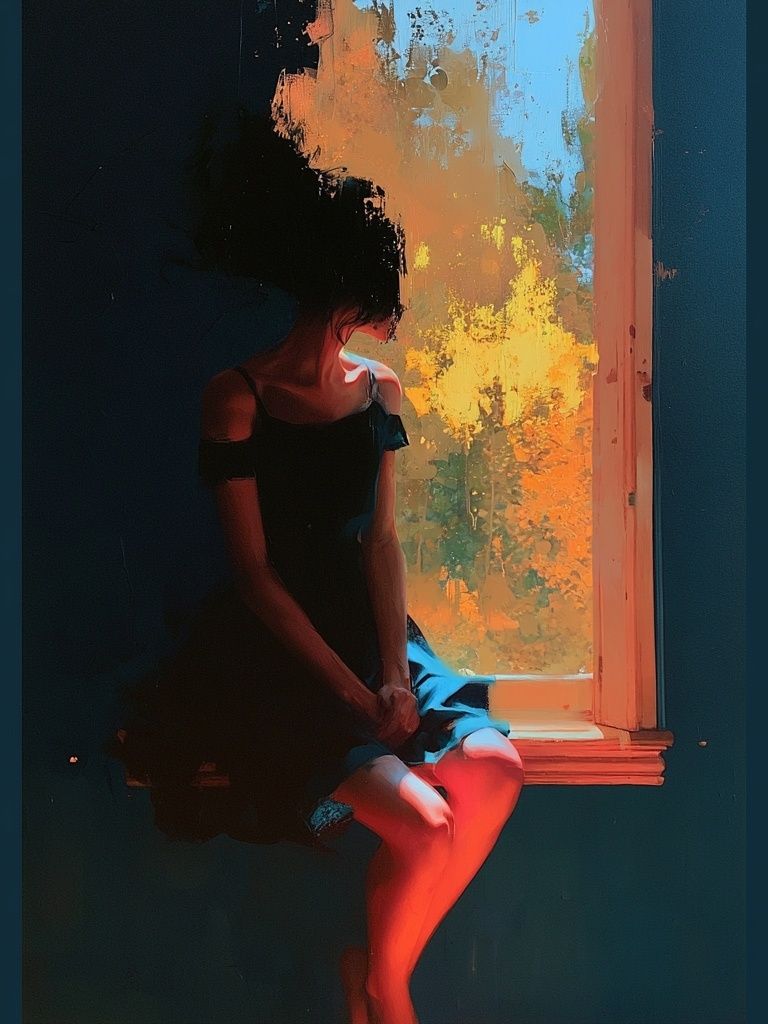 Dreamy Window Figure Illustration Poster. poster detail