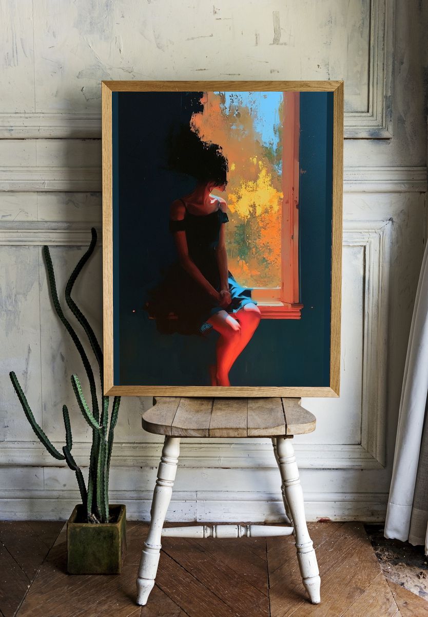Dreamy Window Figure Illustration Poster. — room view 1