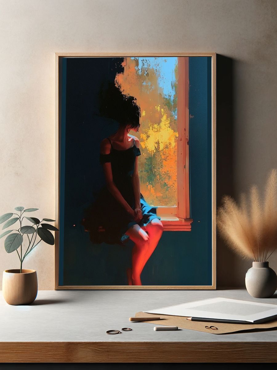 Dreamy Window Figure Illustration Poster. — room view 2